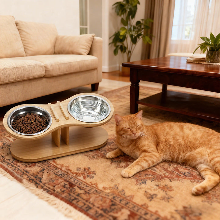 Discover the Adjustable Tilted Pet Stand With A Feeding Bowl
